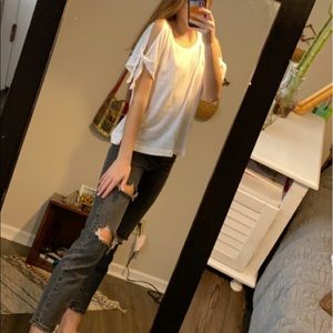 Open shoulder white top